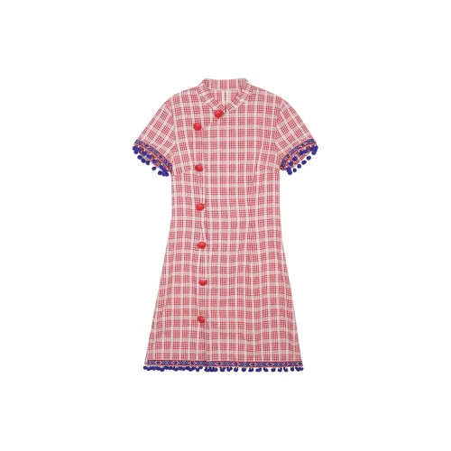 JK&JS Short-Sleeved Dresses Women's Red Plaid