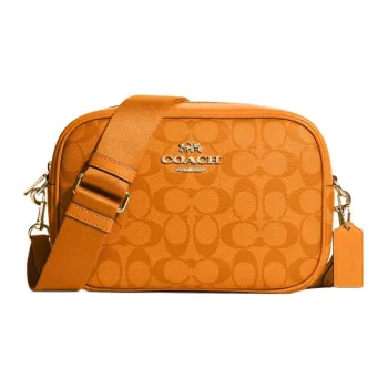 COACH Jamie Coated Canvas With Smooth Monogram Leather Shoulder Bag Crossbody Bag Medium Size Women's Light Orange