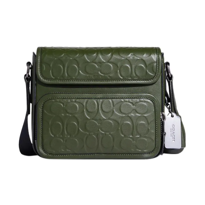 COACH Cow Leather Shoulder Bag, Crossbody Bag Medium Size Men's Green-0