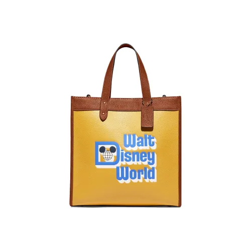 COACH Field Leather Tote Bag, Shopping Bag, Portable Crossbody Bag, Shoulder Bag Large Size Women's Yellow & Brown