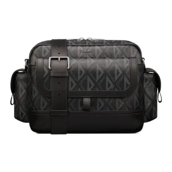 DIOR CD Diamond Canvas With Smooth Calfskin Messenger Bag Handbag Shoulder Bag Crossbody Bag Men's Black
