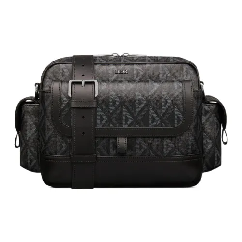 DIOR CD Diamond Canvas With Smooth Calfskin Messenger Bag Handbag Shoulder Bag Crossbody Bag Men's Black