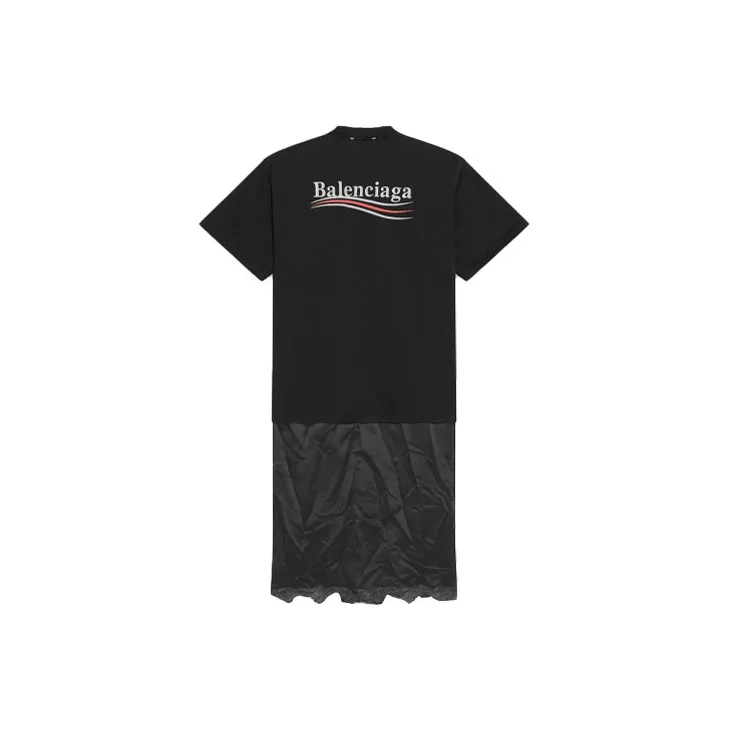 Balenciaga Political Campaign Short Sleeved Dresses Women's Black-1