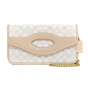 COACH Foldover Jacquard Fabric Handheld Crossbody Bag Tubas Women's Ecru