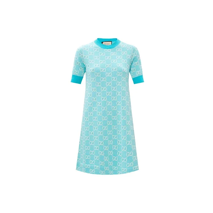 GUCCI Short Sleeved Dresses Women's Light Blue-0