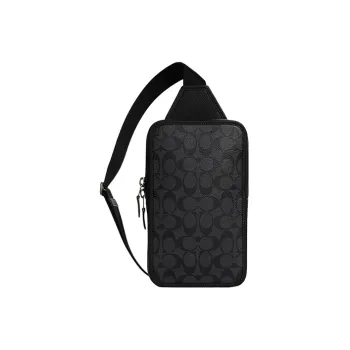 COACH Sullivan Refined Pebbled Leather With Canvas Shoulder Bag Crossbody Bag Small Size Men's Charcoal Black