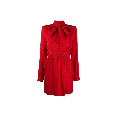 SAINT LAURENT Long-Sleeved Dresses Women's Red