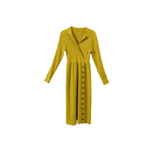 YUMOMO STAR Long-Sleeved Dresses Women's Wealth-Attracting Yellow