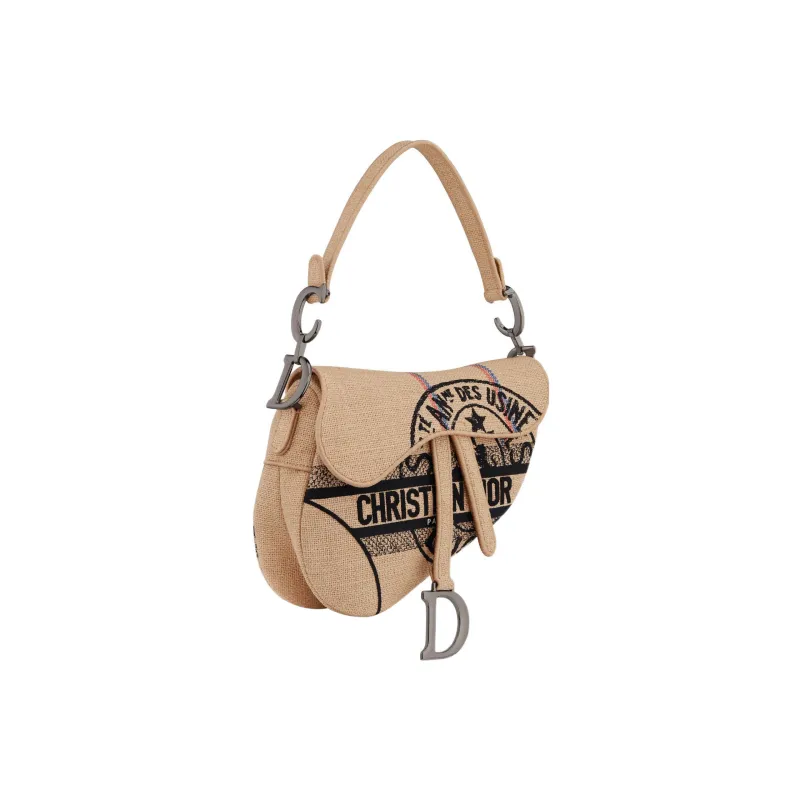 DIOR Saddle Hemp Canvas Saddle Bag, One Shoulder Handbag Unisex Beige-1