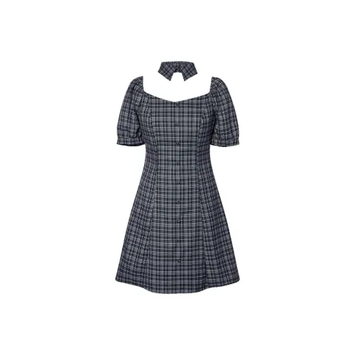 I'M ONE Short-Sleeved Dresses Women's Black/Gray Plaid