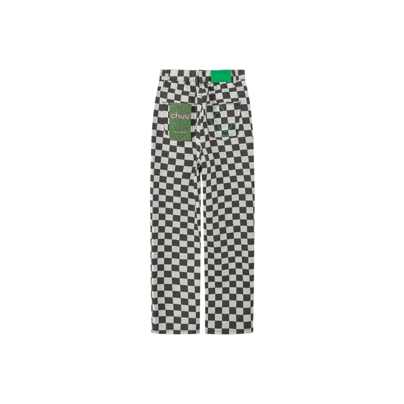CHUU Jeans Women's Black White Plaid-1