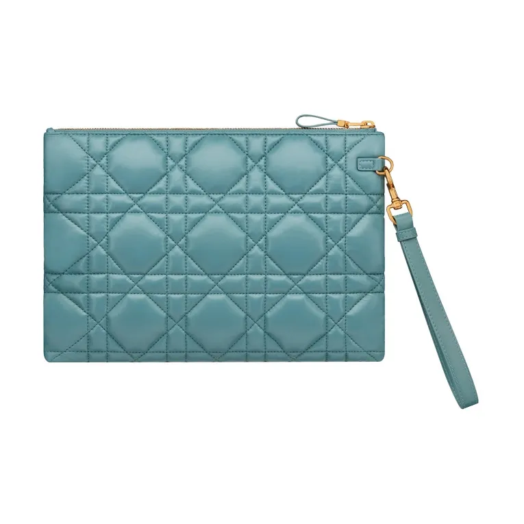 DIOR Caro Cow Leather Clutch Large Size Women's Sky Blue-1