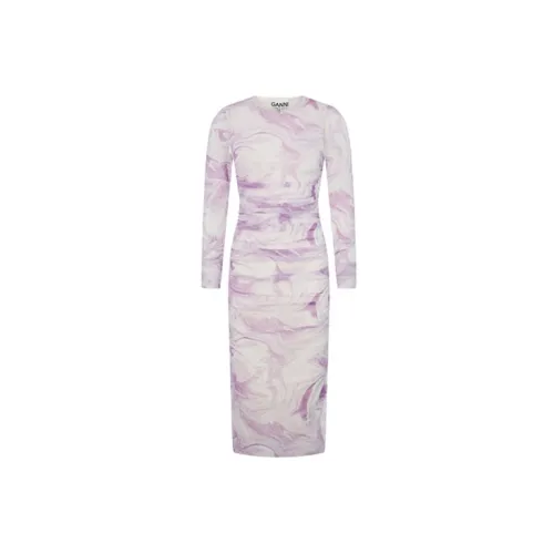 GANNI Long-Sleeved Dresses Women's White/Purple