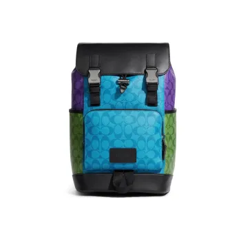 COACH Track Cow Leather Laptop Backpack Large Size Men's Black Blue Purple Green Multicolor