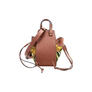 LOEWE Hammock Fabric With Leather Bucket Bag Handbag Shoulder Bag Crossbody Bag Mini Women's Brown