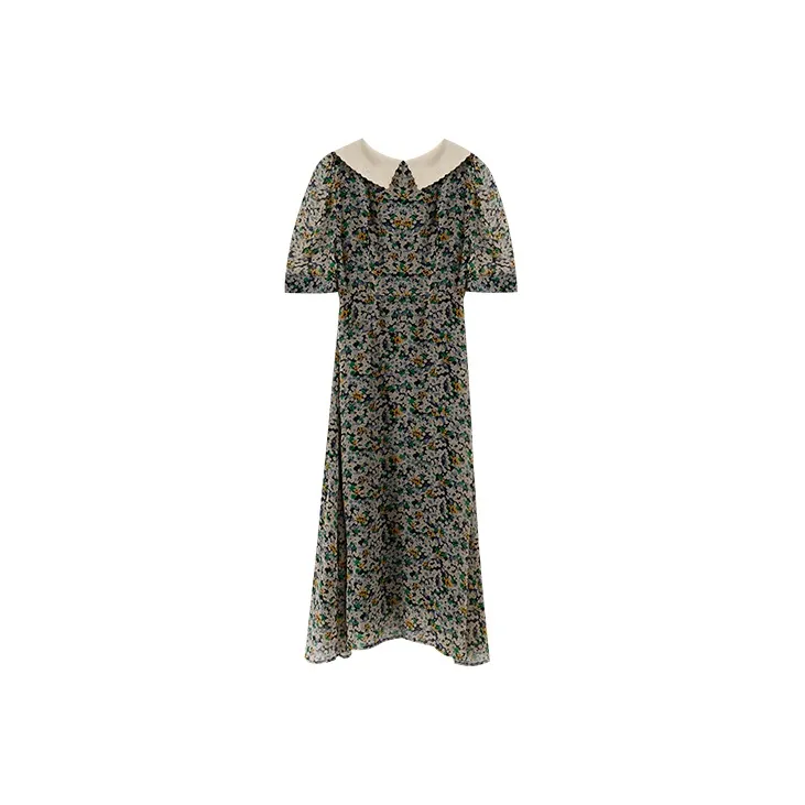 YUMOMO STAR Short Sleeved Dresses Women's Green Floral-1