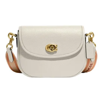 COACH Willow Leather Saddle Bag, Shoulder Bag, Crossbody Bag Small Size Women's White