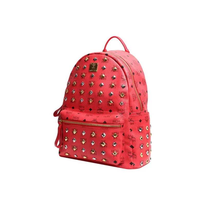 MCM Leather Backpack Women's Red-1