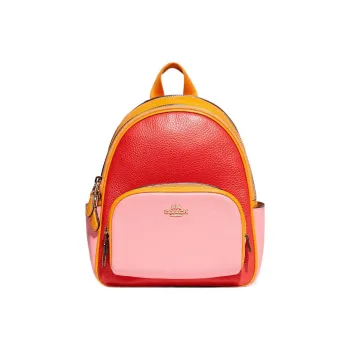 COACH Court Litchi Grain Leather Backpack Small Size Women's Red & Pink