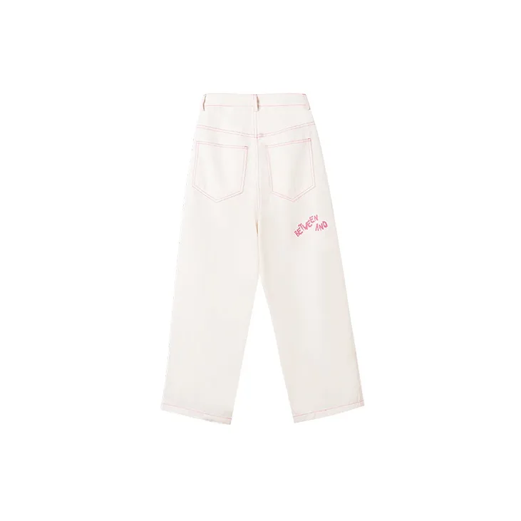 BETWEENAND JIUYAORUISHIJUANJUAN Straight Jeans Fall Women's Ecru-1