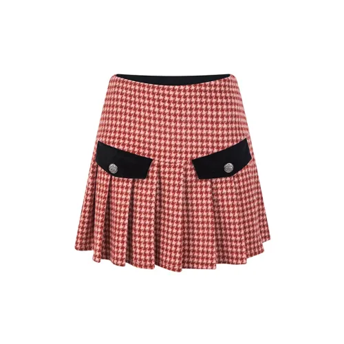 WooHa Casual Short Skirts Women's Red Plaid