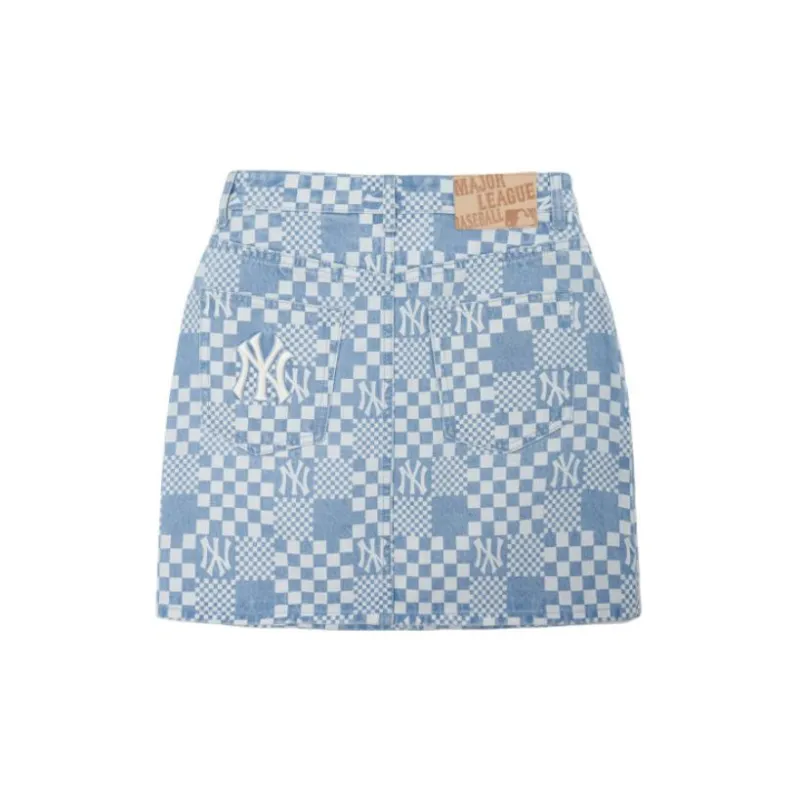 MLB New York Yankees Denim Short Skirts Women's Light Blue-1
