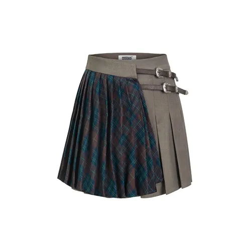 WooHa Casual Short Skirts Women's Gray And Blue Plaid