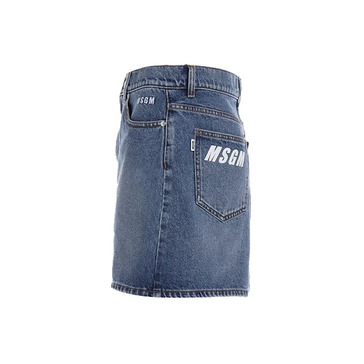 MSGM Logo Printed Denim Mini Skirt-3