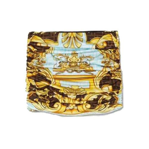 VERSACE Fendace Baroque Ruched Mini Skirt Gold/Blue