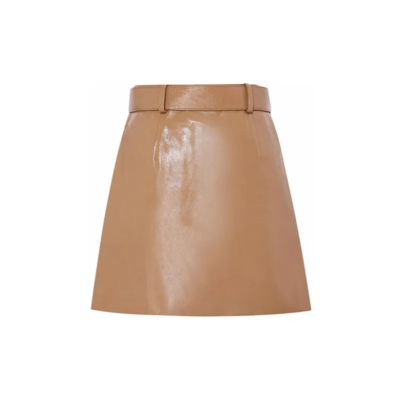 Self portrait Leather Short Skirts Women's Tea Coffee-3