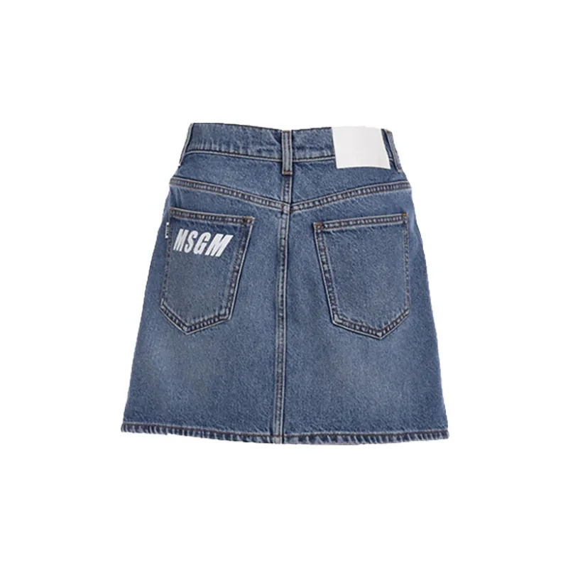 MSGM Logo Printed Denim Mini Skirt-1