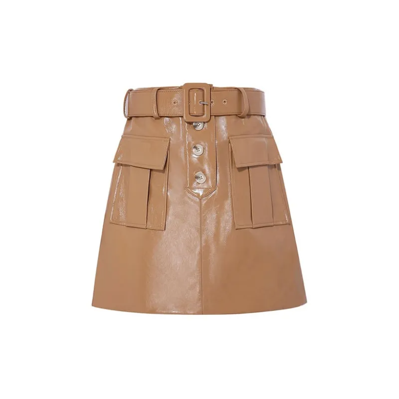 Self portrait Leather Short Skirts Women's Tea Coffee-2