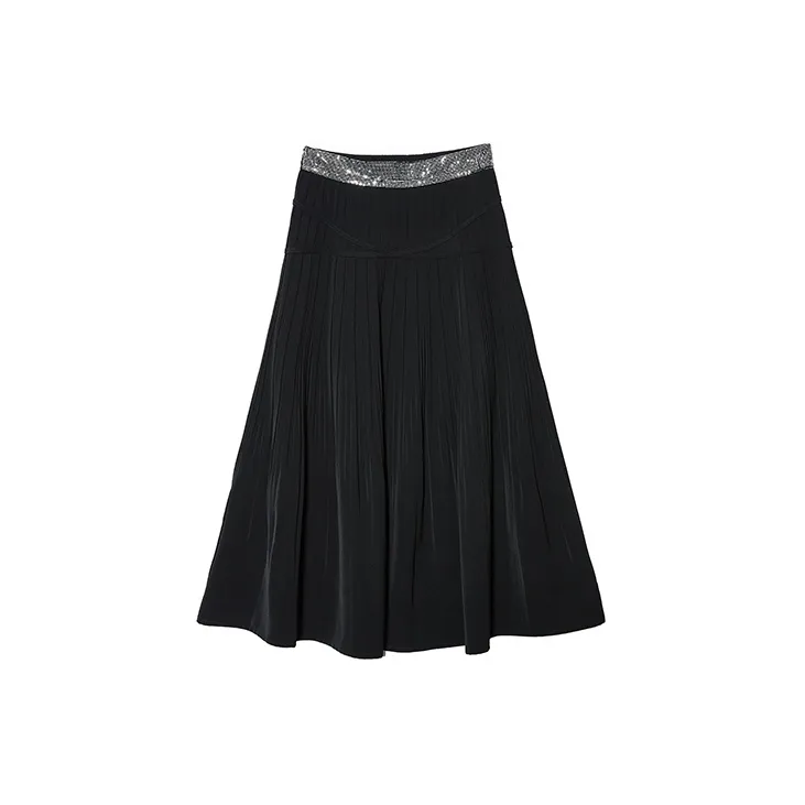 TCH Casual Long Skirts Women's Black With Silver Logo-1