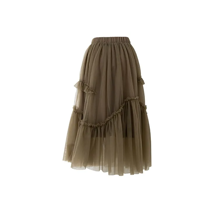SOON FLOWER Casual Long Skirts Women's Coffee-1