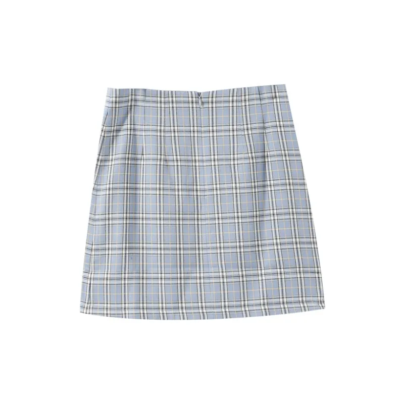 YUMOMO STAR Casual Short Skirts Women's Mousse Blue Plaid-1