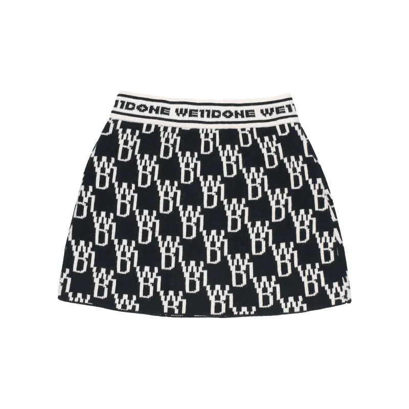 WE11DONE WD1 All Over Logo Knit Mini Skirt 'Black'-1