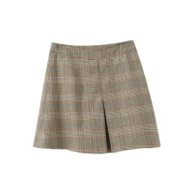 YUMOMO STAR Casual Short Skirts Women's Tea Green Plaid-1