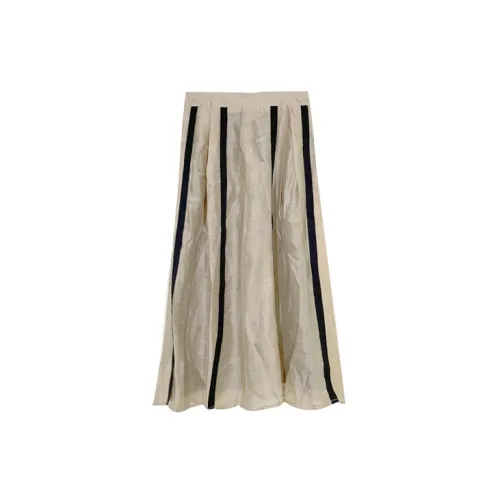 LUYUSHANYU Casual Long Skirts Women's Khaki Green Stripes