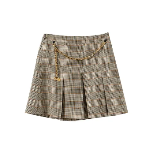 YUMOMO STAR Casual Short Skirts Women's Tea Green Plaid