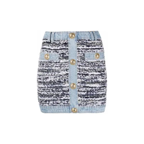 BALMAIN Denim Short Skirts Women's Blue