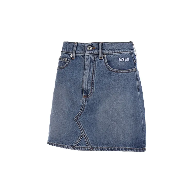 MSGM Logo Printed Denim Mini Skirt-2