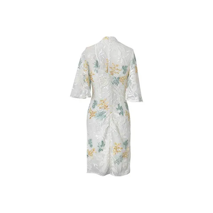 JINYE ORIENTAL Cheongsam Women's White Green-1
