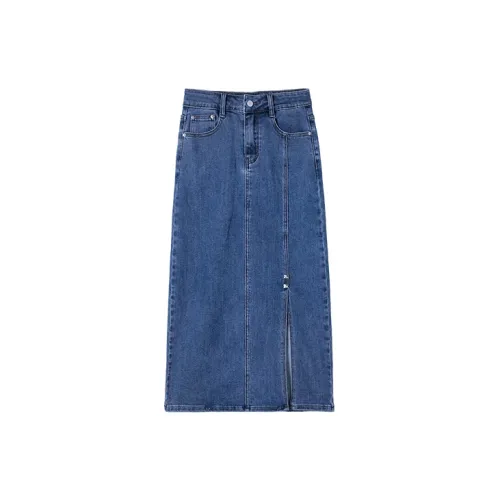 MITUAN Denim Long Skirts Women's Blue