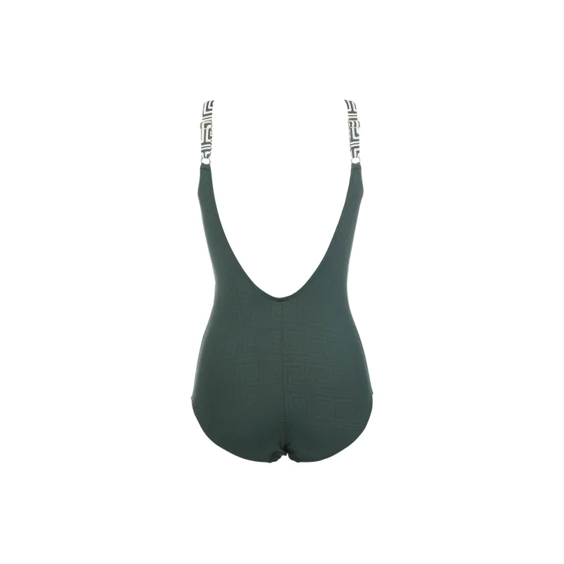 Selmark SS21 Embossed Pattern Low V-neck One-piece Women's Swimsuit Black-7