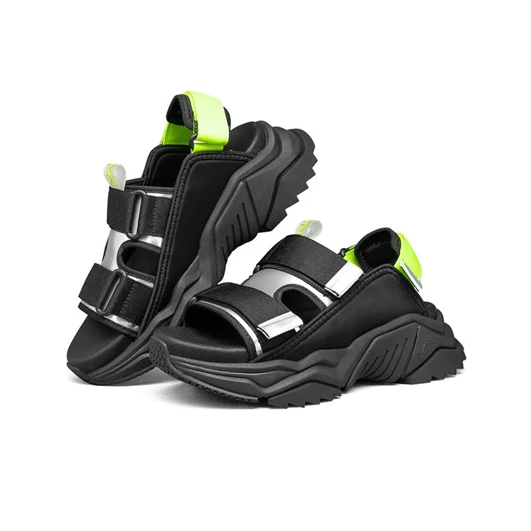 Skechers Block Beach Sandals Women's Black/Silver/Neon Green-2