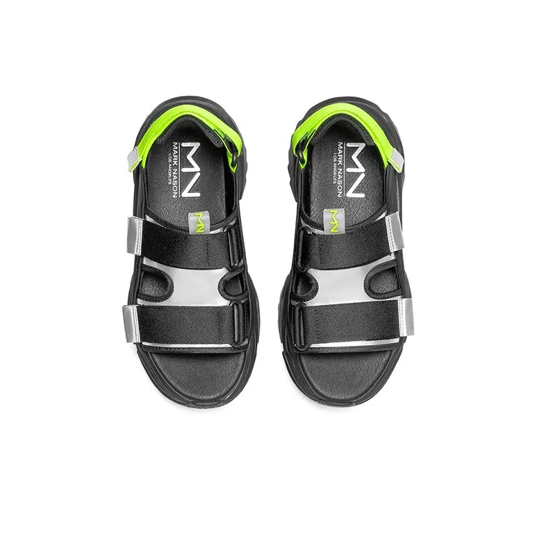 Skechers Block Beach Sandals Women's Black/Silver/Neon Green-3