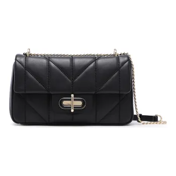 FION Cow Leather Shoulder Bag Crossbody Bag Women's Black/White