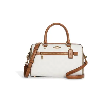 COACH Rowan Canvas With Leather Boston Bag Shoulder Bag Crossbody Bag Handbag Large Size Women's White Brown