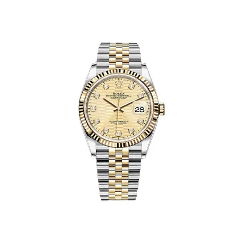 ROLEX Log Series Automatic Mechanical Movement Unisex Watch 36mm Gold Dial Oystersteel Case 18ct Gold Strap