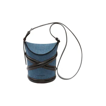 Alexander McQueen Calfskin Leather One Shoulder Bucket Crossbody Bag Regular Women's Denim Blue